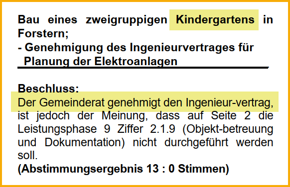 Ausschnitt aus dem Forsterner Amtsblatt vom August 2003. Thema: Neubau eines Kindergartens.