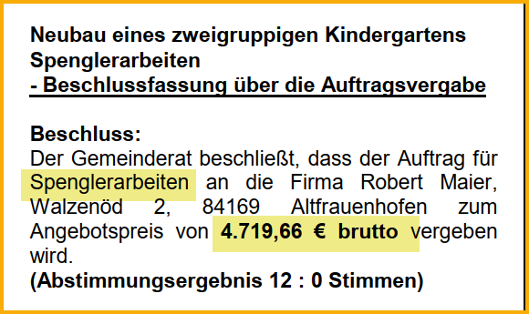 Ausschnitt aus dem Forsterner Mitteilungsblatt vom April 2004. Thema: Neubau Kindergarten.