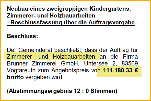 Ausschnitt aus dem Forsterner Mitteilungsblatt vom April 2004. Thema: Neubau Kindergarten.
