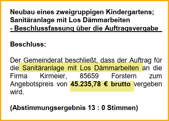 Ausschnitt aus dem Forsterner Mitteilungsblatt vom Mai 2004. Thema: Neubau eines Kindergartens.
