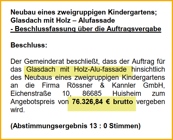 Ausschnitt aus dem Forsterner Mitteilungsblatt vom Juli 2004. Thema: Neubau Kindergarten.