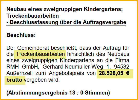 Ausschnitt aus dem Forsterner Mitteilungsblatt vom August 2004. Thema: Neubau Kindergarten.