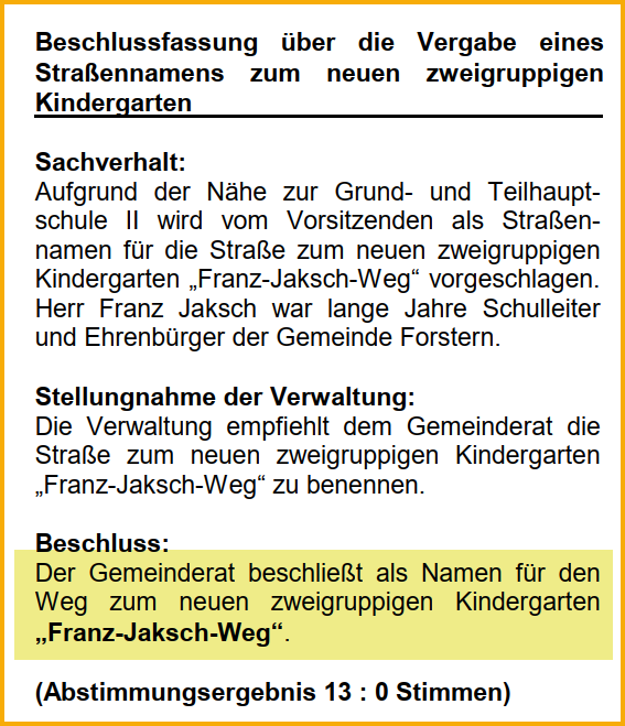 Ausschnitt aus dem Forsterner Mitteilungsblatt vom August 2004. Thema: Neubau Kindergarten.
