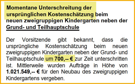 Ausschnitt aus dem Forsterner Mitteilungsblatt vom Oktober 2004. Thema: Neubau eines Kindergartens.