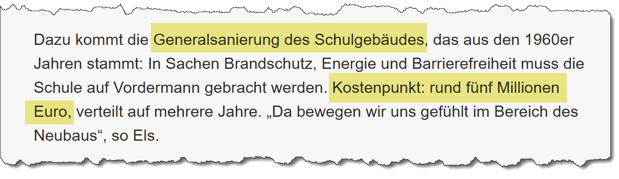 Ausriss aus dem Merkur vom 17.02.2017 zum Thema Sanierung des Schulgebäudes