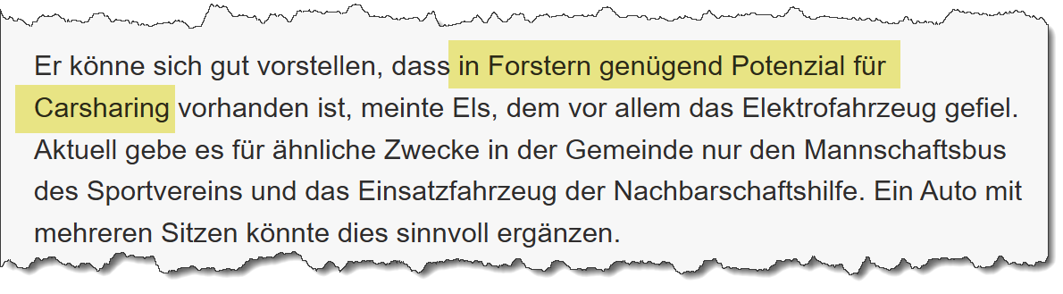 Ausriss aus dem Merkur vom 25.01.2018 zum Thema Carsharing in Forstern