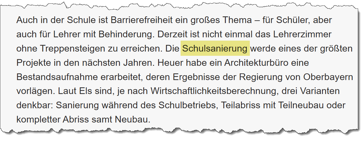 Ausriss aus dem Merkur vom 26.11.2018 zum Thema Schulsanierung