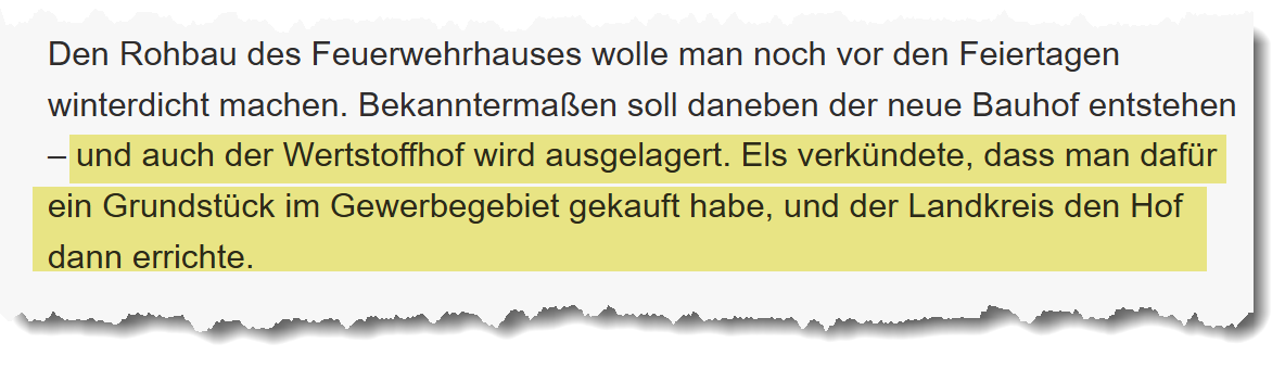 Ausschnitt aus dem Online-Artikel des "Merkurs" zum Wertstoffhof in Forstern