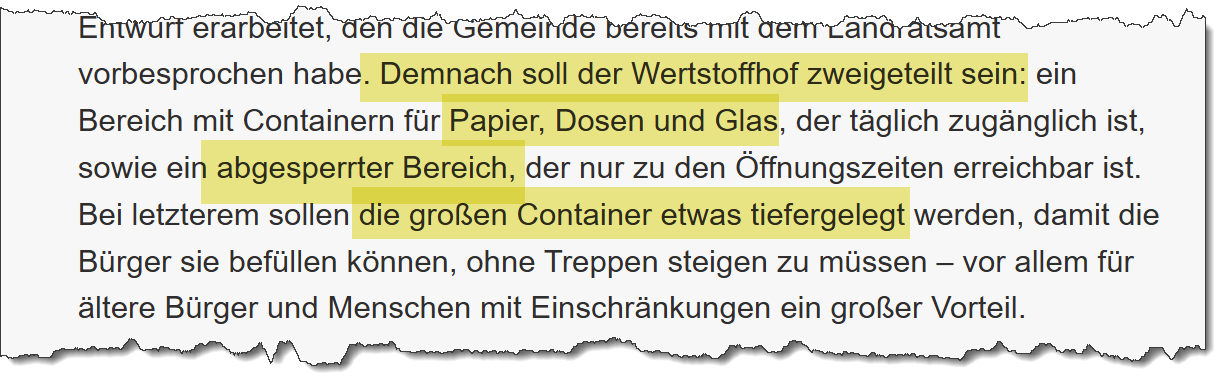 Ausriss aus dem Merkur vom 29.08.2019. Thema: Neuer Recyclinghof.