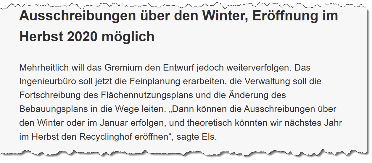 Ausschnitt aus dem Online-Artikel des "Merkurs" zum Wertstoffhof in Forstern