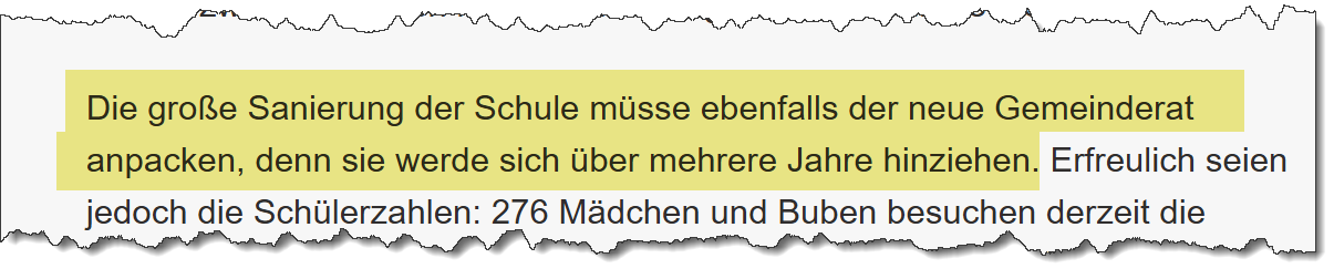Ausschnitt aus dem Merkur vom 02.12.2019. Thema: Sanierung der Schule.