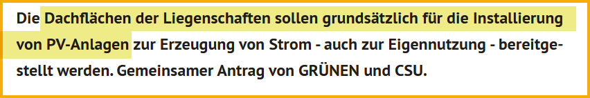 Ausschnitt aus dem Antrag der CSU und Bündnis 90 / Die Grünen vom 11.07.2020. Thema: PV-Anlagen auf kommunalen Einrichtungen