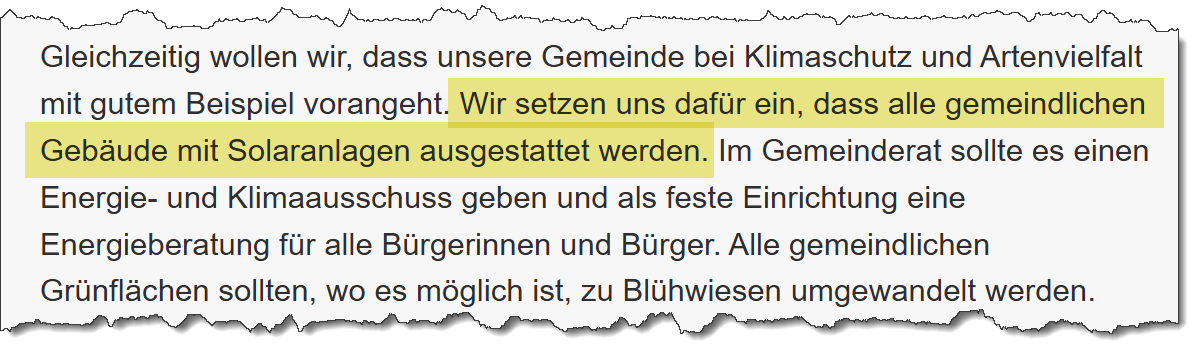 Ausriss aus dem Wahlprogramm der Grünen in Forstern 2020