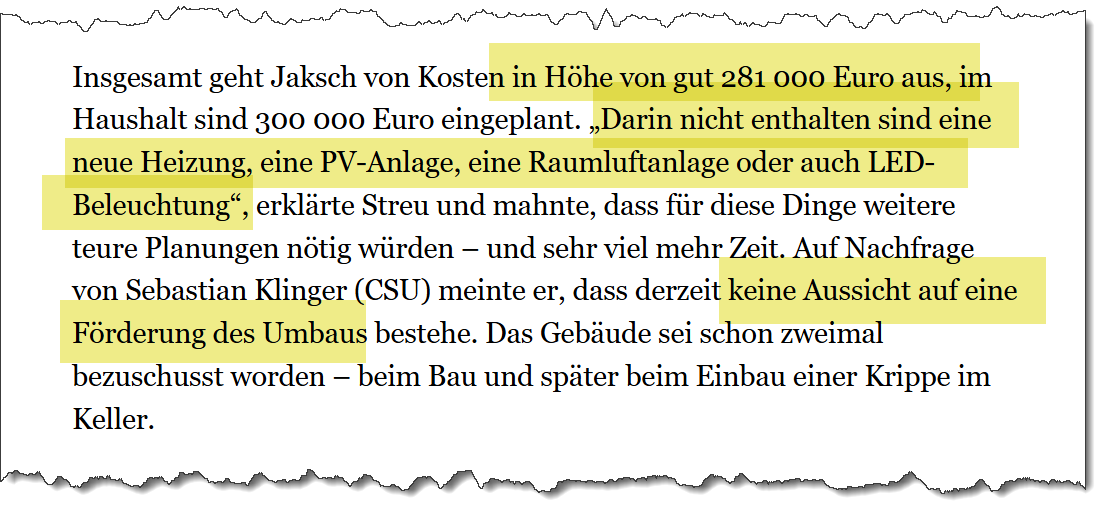 Ausriss aus dem Merkur vom 08.06.2022. Thema: Umbau des Kindergartens in einen Kinderhort.