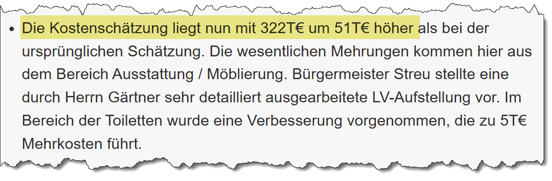 Ausriss aus dem Sitzungsprotokoll der SPD zur Gemeinderatssitzung am 20.12.2022. Thema: Umbau Kinderhort