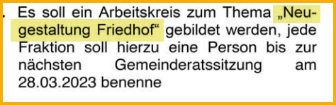 Ausschnitt aus dem Mitteilungsblatt vom 01.05.2023 zum Thema: Neugestaltung Friedhof
