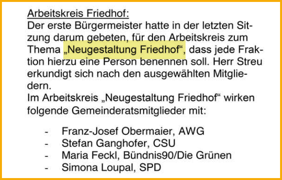 Ausschnitt aus dem Mitteilungsblatt vom 01.06.2023 zum Thema: Neugestaltung Friedhof