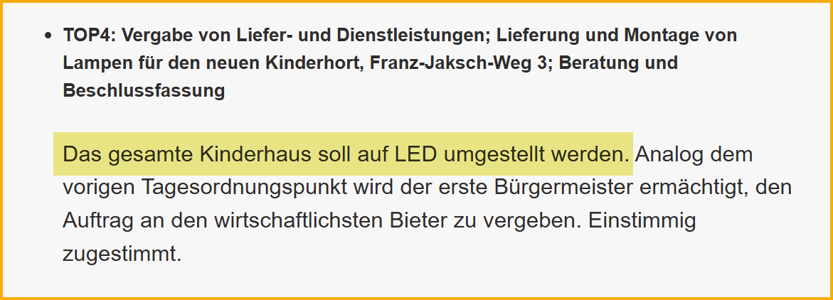 Ausschnitt aus dem Sitzungsprotokoll der SPD zur Gemeinderatssitzung am 25.07.2023. Thema: Umbau Kinderhort.