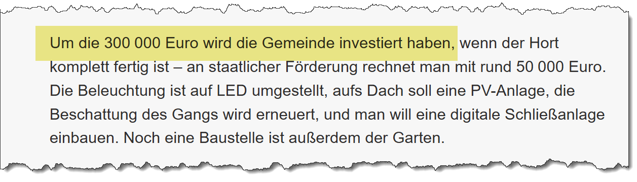 Ausriss aus dem Merkur vom 30.04.2024. Thema: Kosten des Umbaus des Kinderhorts.