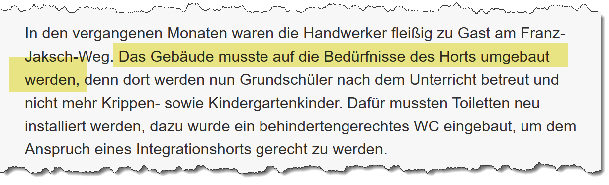 Ausriss aus dem Merkur vom 30.04.2024. Thema: Umbau des Kinderhorts.