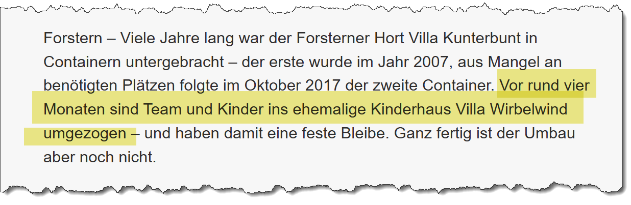 Ausriss aus dem Merkur vom 30.04.2024. Thema: Umzug des Kinderhorts.