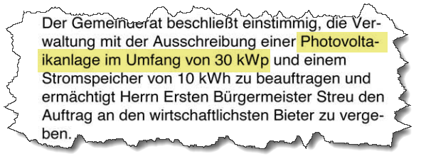 Ausschnitt aus dem Mitteilungsblatt der Gemeinde Forstern vom 01.09.2024 zum Thema PV-Anlage