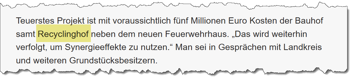 Ausriss aus dem Merkur vom 02.12.2024 zur Bürgerversammlung. Thema: Recyclinghof
