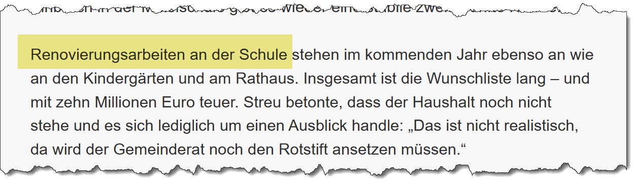 Ausriss aus dem Merkur vom 02.12.2024 zur Bürgerversammlung. Thema: Pflegeheim