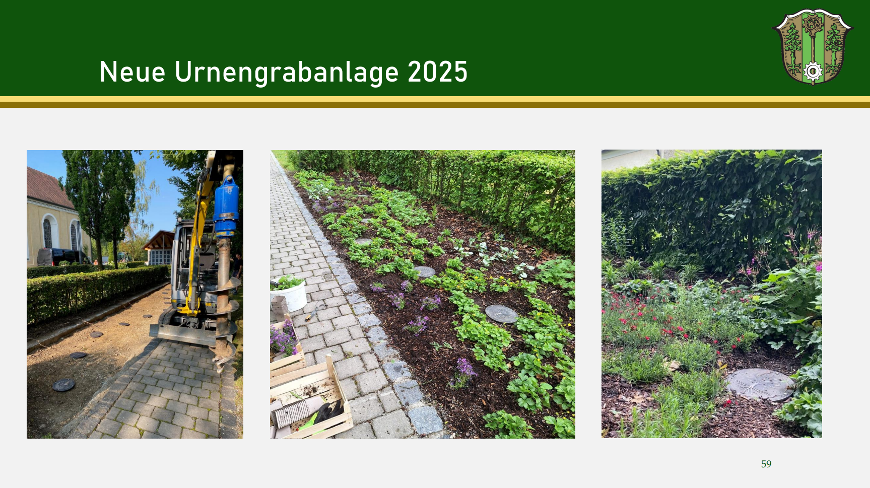 Folie von der Bürgerversammlung 2025. Thema: Neue Urnengrabanlage