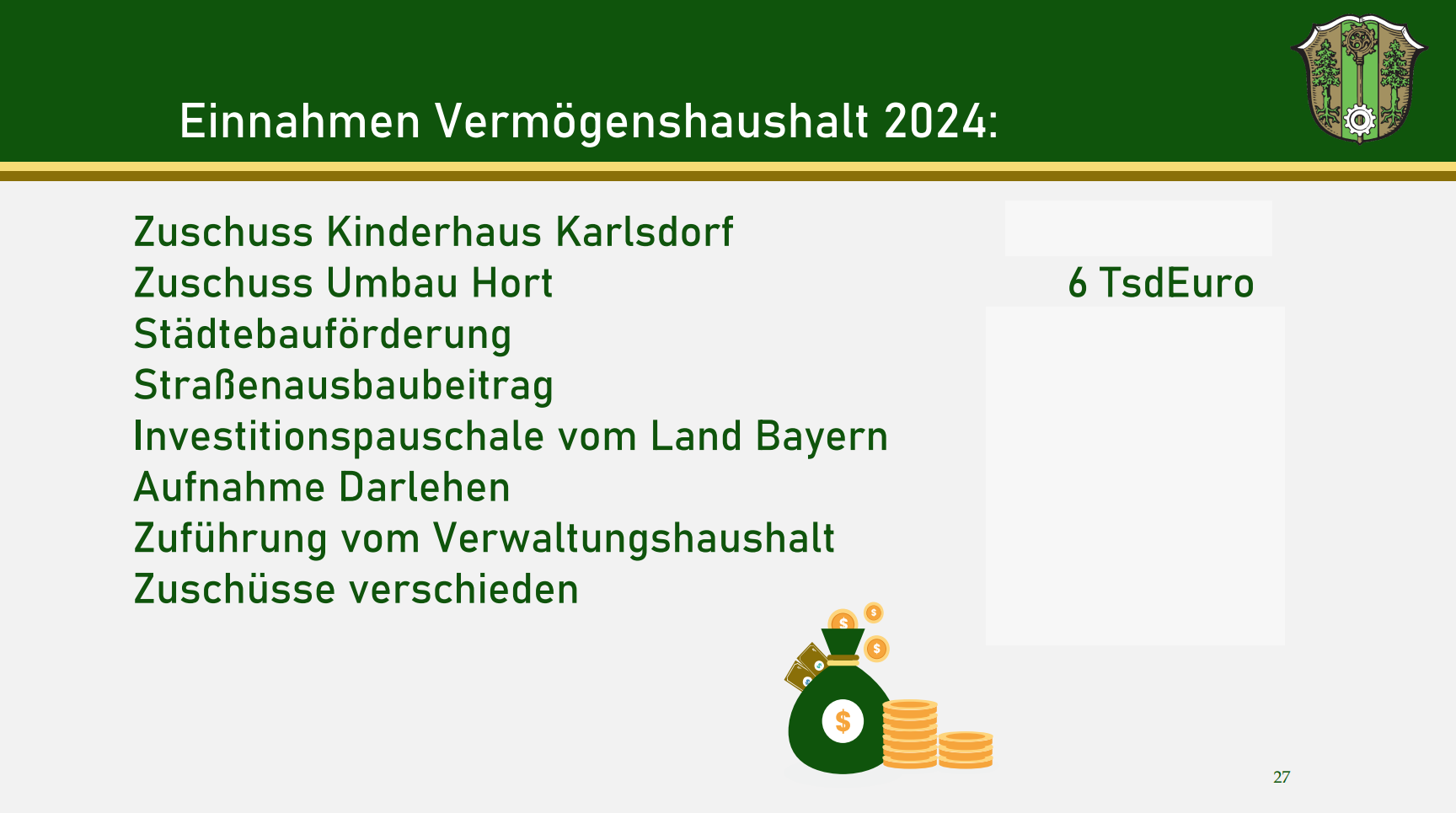 Folie von der Bürgerversammlung 2025. Thema: Zuschuss Hortumbau