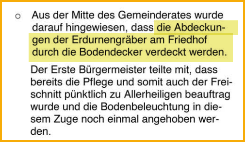 Ausschnitt aus dem Mitteilungsblatt von Forstern aus der Weihnachtsausgabe 2025. Thema: Erdurnengräber auf dem Friedhof: