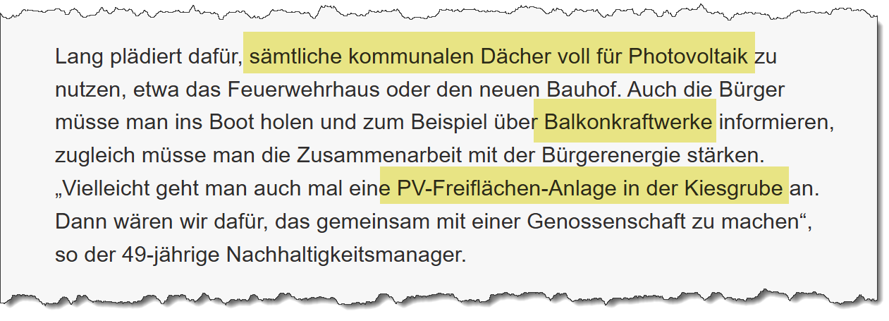 Ausriss aus dem Merkur vom 23.02.2026. Thema: Wahlprogramm der Grünen in Forstern zum Thema PV-Anlagen.