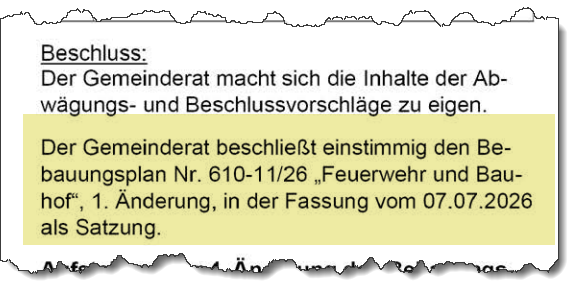 Ausriss aus dem Forsterner Mitteilungsblatt vom September 2026. Thema: Bebauungsplan "Feuerwehr und Bauhof"