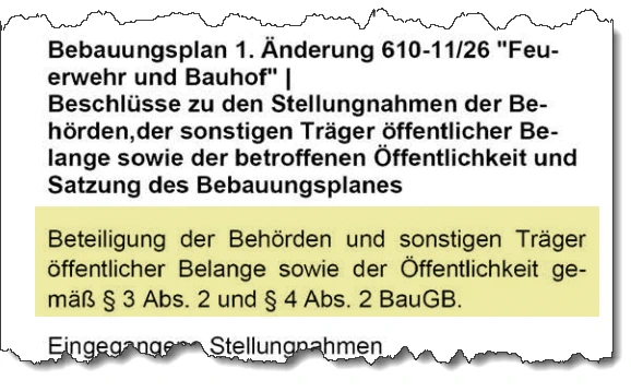 Ausriss aus dem Forsterner Mitteilungsblatt vom September 2026. Thema: Bebauungsplan "Feuerwehr und Bauhof"