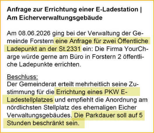 Ausschnitt aus dem Forsterner Mitteilungsblatt