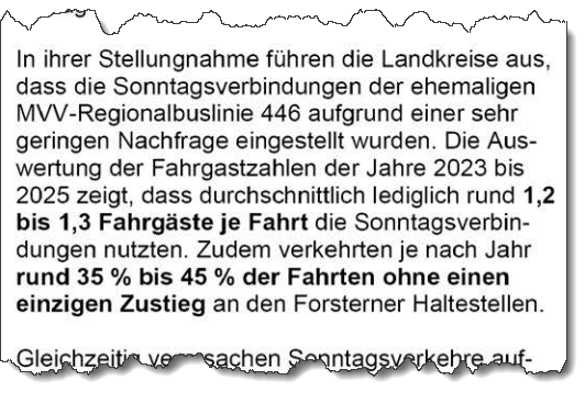 Ausriss aus dem Forsterner Mitteilungsblatt vom September 2026. Thema: Verbesserung des ÖPNV.