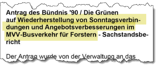 Ausriss aus dem Forsterner Mitteilungsblatt vom September 2026. Thema: Verbesserung des ÖPNV.