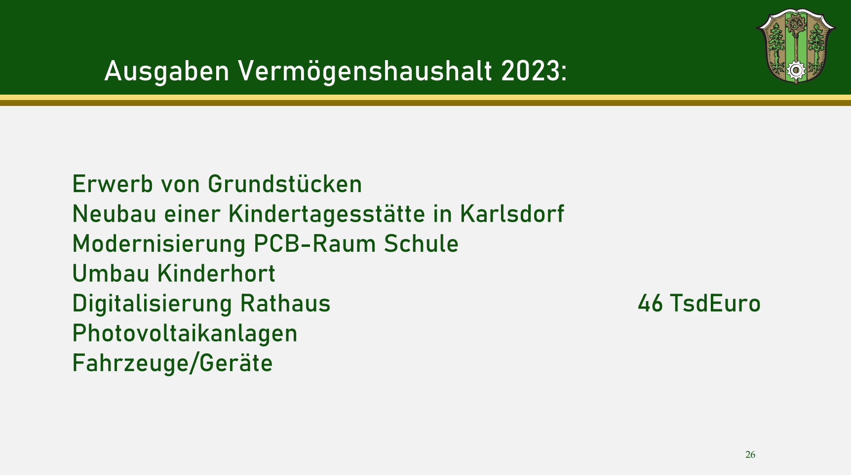 Präsentationsfolie von der Bürgerversammlung 2024, auf der die Ausgaben für die Digitalisierung des Rathauses dargestellt werden