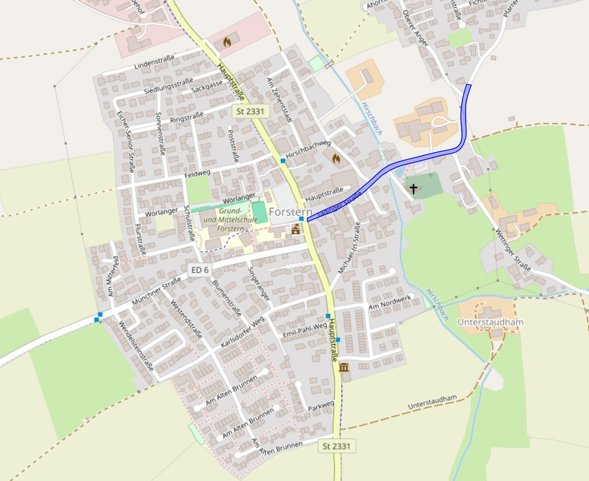 OpenStreetMap Karte von Forstern mit Markierung der Tadinger Straße